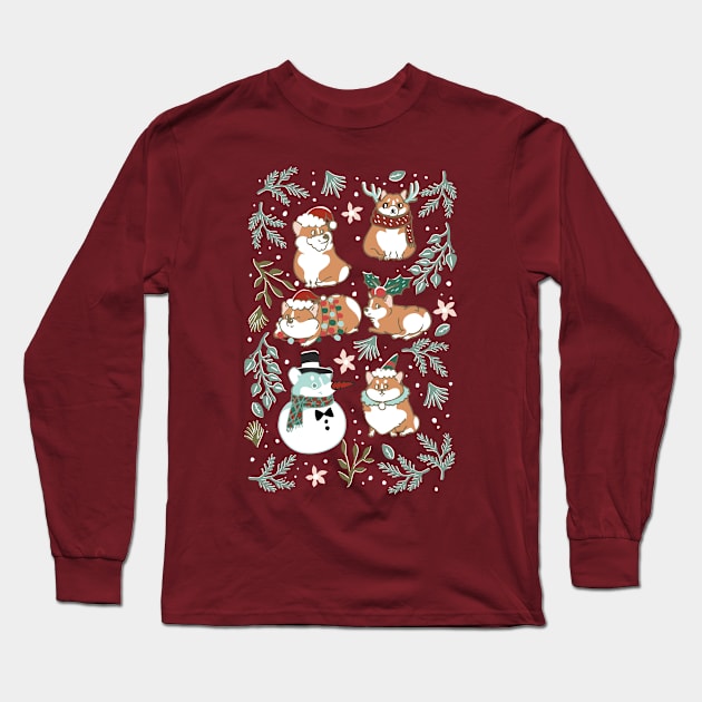 Christmas Corgis Long Sleeve T-Shirt by huebucket